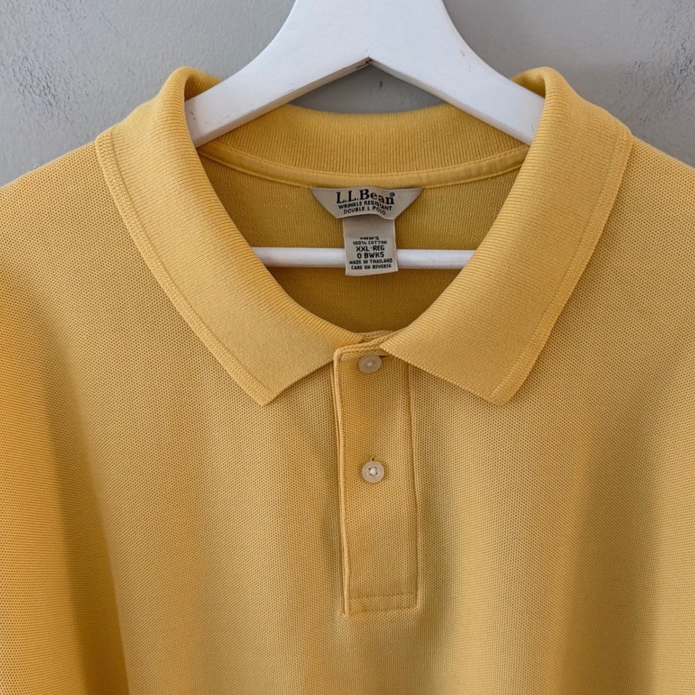LL Bean Mens XXL Polo Shirt Yellow Wrinkle Resistant Cotton Pique Short